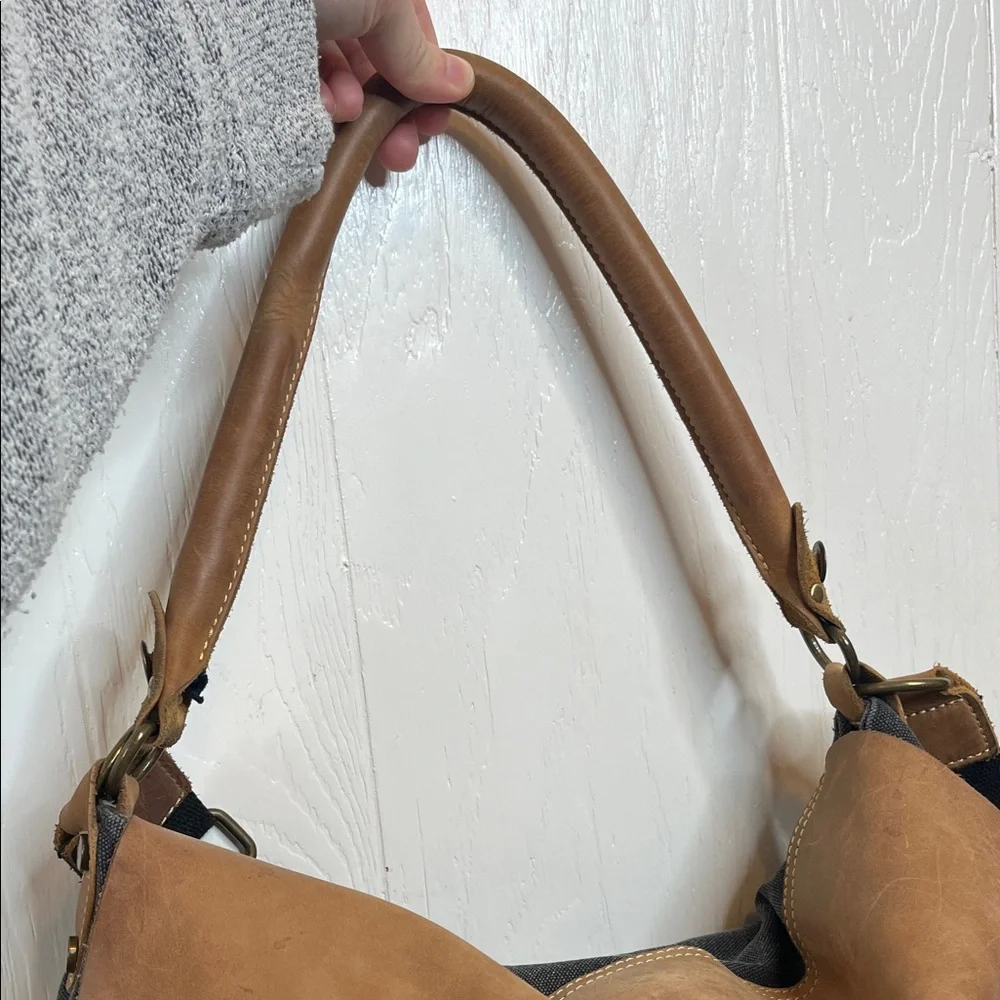 The House of Flynn Tan Leather and Gray Messenger Camera/Diaper Bag